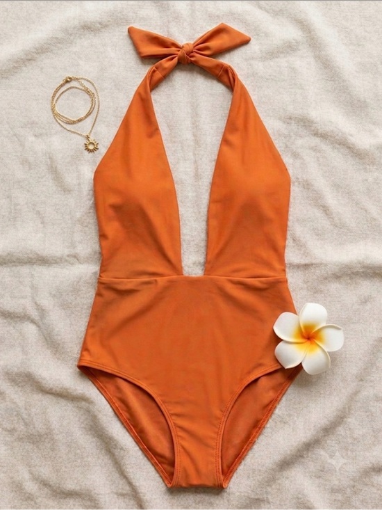 aerie Other - NWT aerie Tie Halter Plunge Neck Orange Size Medium One Piece Swimsuit Womens